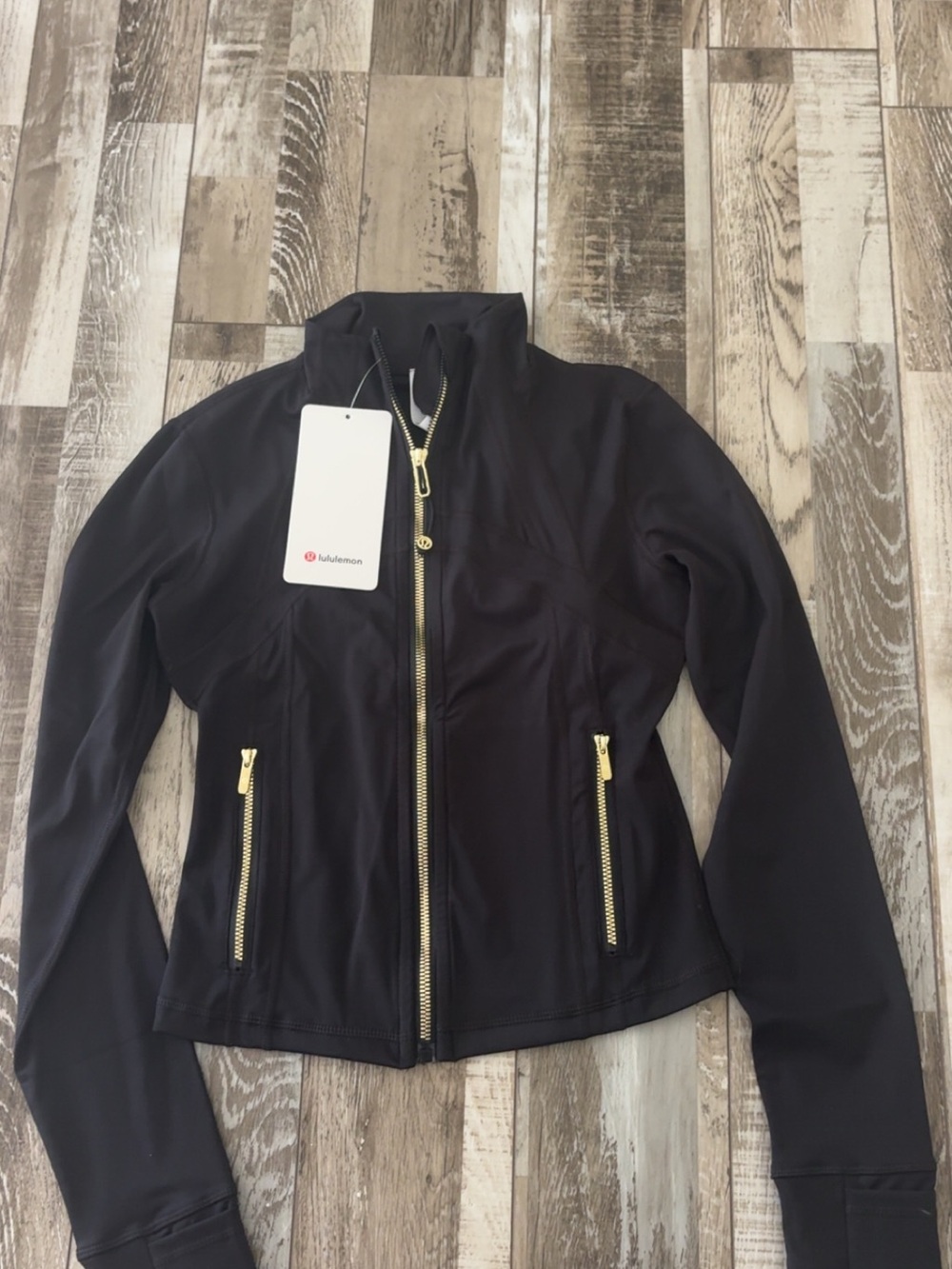 lululemon athletica Black Bomber Jacket with Gold Zippers